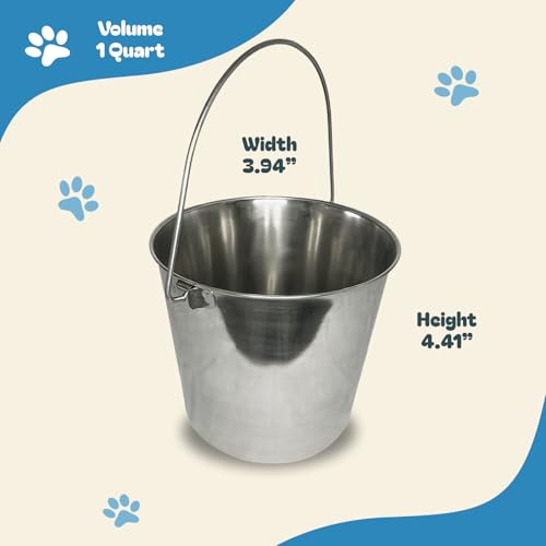 Advance Pet Products 1 Quart Heavy Duty Stainless Steel Round Bucket | Durable Food & Water Pail for Dogs, Cats, Kennels, Cages and Critter Crates | Multi-Purpose Bucket - size: 1 quart