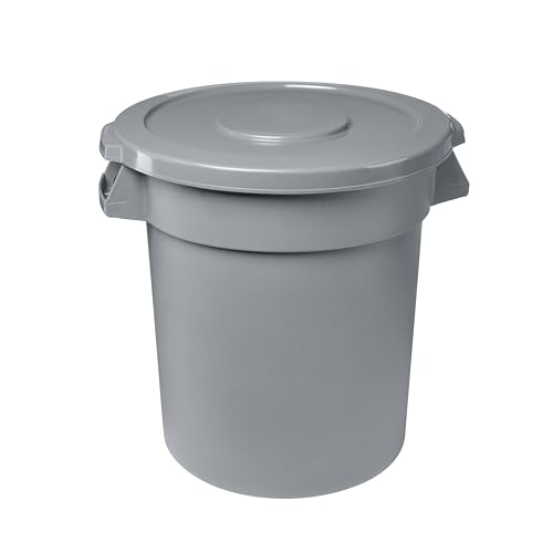 Feed and Seed Storage Container, 10 Gallon Gray Round Commercial Trash Can and Lid, Food Storage Plastic Bin, Use in Agricultural, Gardening, or Household - color: Gray, size: 10 Gallon Container with Lid