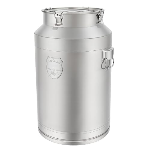 DYNAMI 20Gal 304 Stainless Steel Milk Can with Sealed Lid and Handles,Anti-Leak Liquid Storage Barrel,Food Grade Container for Milk, Liquid,Solid Storage and Transport,Large Opening for Easy Cleaning - size: 20Gal