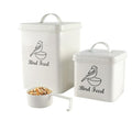 Set of 2 Metal Bird Seed Storage Container,Combined 8lbs Bird Seed Container with Scoop,Wild Bird Food Bins for Storing Sunflower Seed-Sturdy and Squirrel proof-6''x9''+5''x5''-White