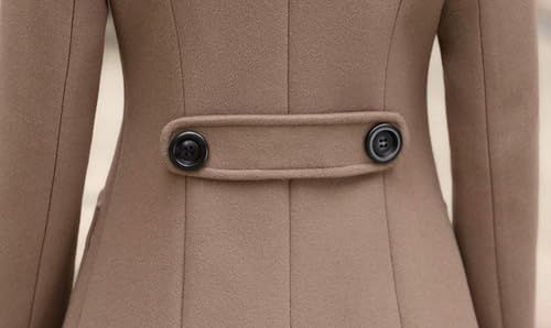chouyatou Women Elegant Notched Collar Double Breasted Wool Blend Over Coat - color: Khaki, size: Small