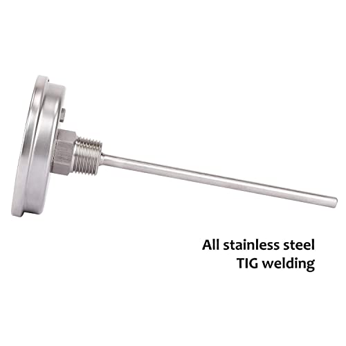 MEASUREMAN Fully Stainless Steel Pot, Kettle, Brewing Bimetal Dial Thermometer, 3" Dial, 6" Stem, 0-250 deg F/-20-120 deg C, -1% Accuracy, Adjustable, 1/2" NPT Back Mount - size: 3" Dial, 6" Stem, 0-250 deg F/-20-120 deg C, style: 6" Stem