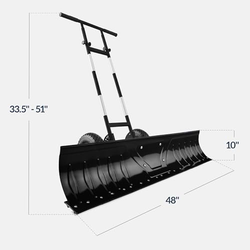 Best Choice Products 48in Heavy-Duty 2-Wheel Snow Pusher Hand Plow for Snow Removal w/Wheels, Adjustable Handle, Blade Angle - Black - color: Black, size: XL 48in w/Wheels