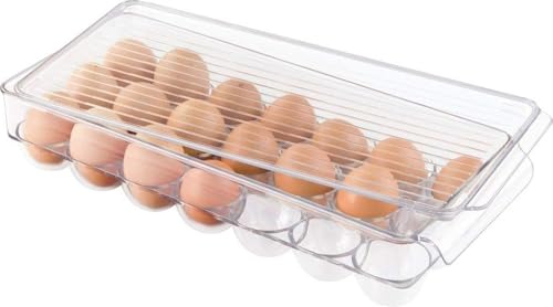 iDesign Clear Plastic Egg Holder for Fridge with Lid, 21 Egg | Storage Container, Organizer Bin - color: Clear, style: Pack of 1