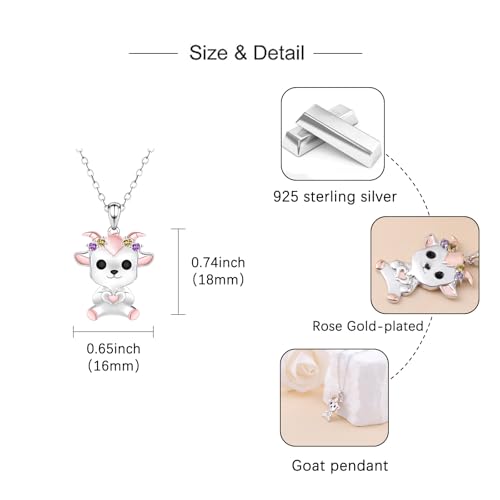 Cute Goat Necklace for Women - 925 Sterling Silver Goat Zirconia Heart Pendant Necklace Jewelry Gifts for Goat Animal Lovers