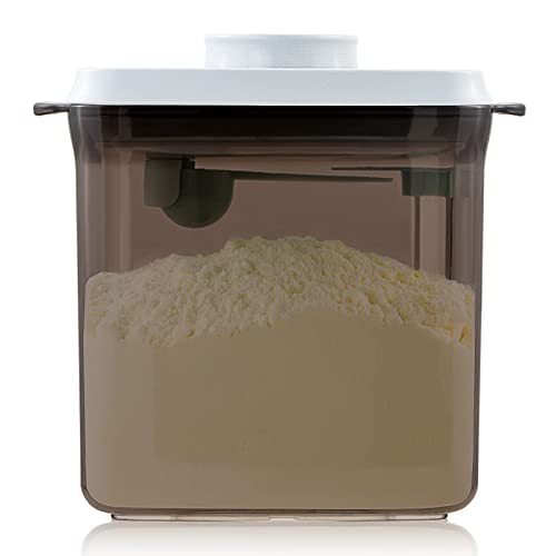 Baby Formula Container, 21oz Airtight Canister with One-Hand Pop Lid, Brown | BPA-Free Storage Holder with 5g Scoop, Scraper and Scoop Holder for Daily Bottle Prep, Baby Cereal, Milk Powder and Dry Foods - color: 21 oz - Brown