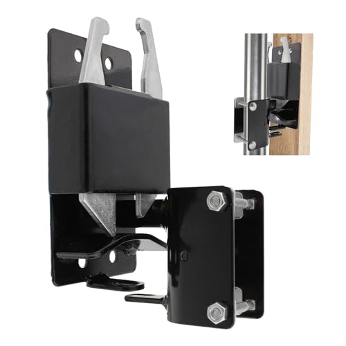 2-Way Lockable Gate Latch, Heavy Duty Automatic Slam Latch for 1.62" to 2" Round Tube Metal Gates, Double Direction Fence Gate Hardware for Livestock Cattle Pasture, Black