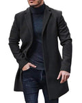 PASLTER Mens Trench Coat Slim Fit Mid Length Pea Coat Winter Overcoat | Notched Collar,Single Breasted,Warm Peacoat Jacket,Soft Mens Dress Coat,Fall Winter Mens Trench Coat Long - color: Black, size: Small