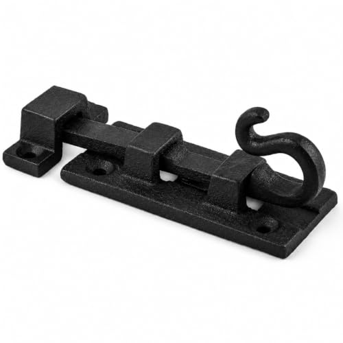 Renovators Supply Manufacturing Door Lock Latch 3.8 in. Black Wrought Iron Pig Tail Tip Styled Slide Bolt Latch with Mounting Hardware - size: Pack of 1, style: 3.88 inch - Curled Tail