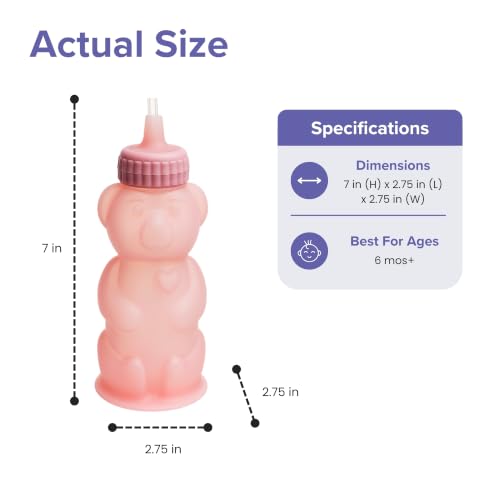 TalkTools Honey Bear Silicone Straw Cup, Dishwasher Safe Baby Drinking Bottle, Premium Food-Grade Material, Honeybear Sippy Cup for Ages 4+ Months, Kids and Toddlers (Pack of 2-8oz) (Pink) - color: Pink