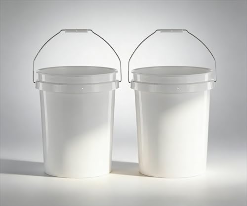 (2 Pack) 5 Gallon Utility Bucket with Comfort Handle | Heavy Duty Plastic Pail, Stackable, Easy Clean, White – Perfect for Cleaning, Painting, Household Storage