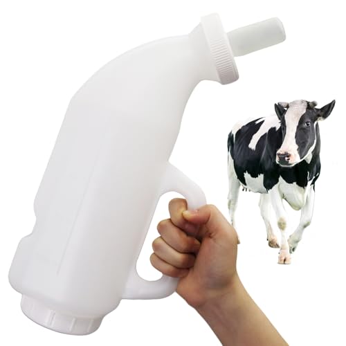 2.64 Quart High-Capacity Horizontal Milk Bottle Calf Feeder Bottles with Handle and Silicone Nipple，Farm Cow Milk Feeder, Livestock Supplies (White)