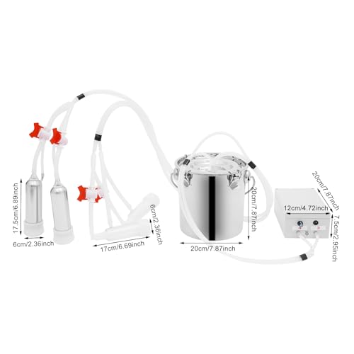 5L/1.3Gal Cow Milking Machine, 2-in-1 Electric Goat Milker Machine, Portable Pulse Vacuum Pump Milker with 304 Stainless Steel Buckets, Adjustable Suction Pulsation Vacuum (5L/ 1.3Gal) - size: 5L/ 1.3Gal