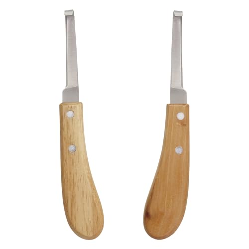 Left and Right Handed Hoof Knife with Wooden Handle 2PCS Hoof Cutter Set Equipment Sharp Carbon Steel Hoof Knife for Horses Cattle Goat Surgical Apparatus and Instruments for Veterinary Use
