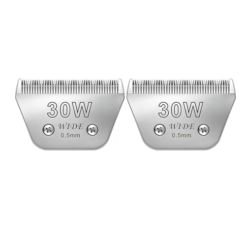 30W Wide Blades for Dog Grooming, Szie #30W(0.5mm) | Dog Clipper Blades Compatible with Andis, Oster A5, Wahl km10, Stainless Steel, For Dog, Cat, Horse - style: #30W(0.5mm)/2PCS