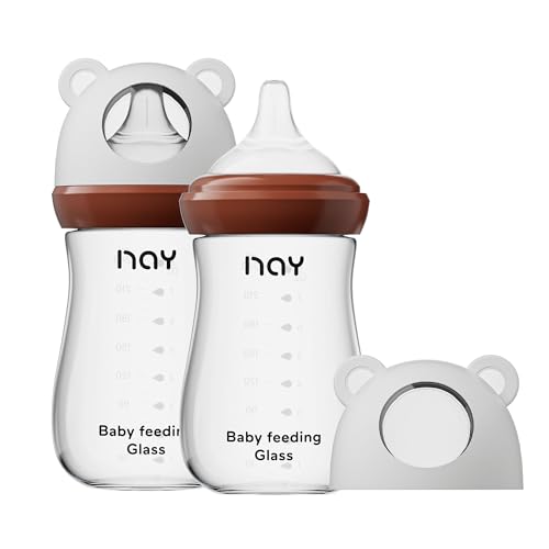 yanyoyo Natural Glass Baby Bottle for Breastfeeding Babies, 8oz Anti-Colic Baby Bottle with Natural Response Nipple(M), Clear, Wide Neck, 2 Pack, 3 Months+ - color: White, size: 8 Ounce (Pack of 2)
