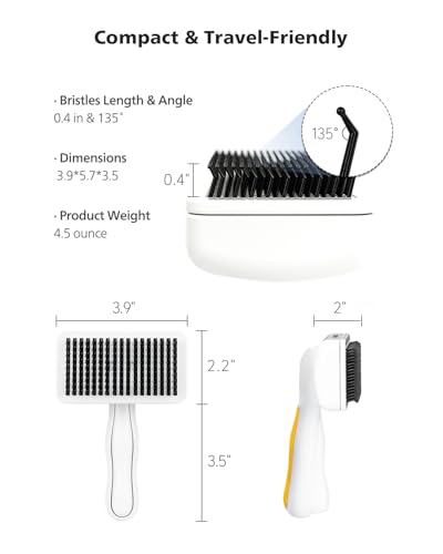 Self-Cleaning Slicker Brush for Dogs & Cats | Gentle Grooming & Deshedding Tool, Removes Mats & Tangles, Skin-Friendly Coated Tips, One-Touch Hair Removal Button