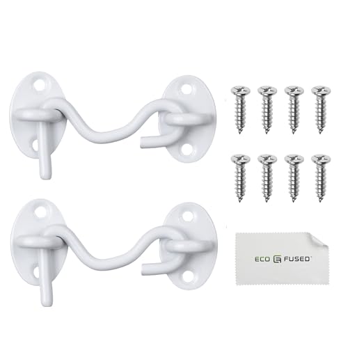 Eco-Fused 3-inch Heavy Duty Hook and Eye Latch - 2X Barn Door Lock (White), 8X Mounting Screws - Powder Coated Stainless Steel Hooks for Door, Windows, Sheds, Fences, Gates, Closets, Cabinets - color: 2 sets: 3 inch - White