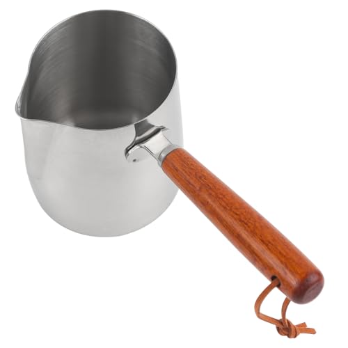 12 oz Milk Frothing Pitcher 350ml Stainless Steel Milk Steamer Cup | Wood Handle for Coffee Espresso Machines Accessories