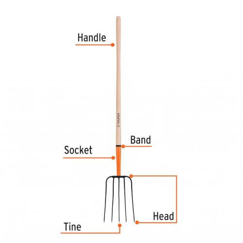 Truper 5-Tine Forged Steel Pitchfork (Model 11006 / BPJ-5) | 48-Inch Premium Wood Handle, Heavy-Duty Straw and Manure Fork for Ranch, Farm, Stables, and Hay Management