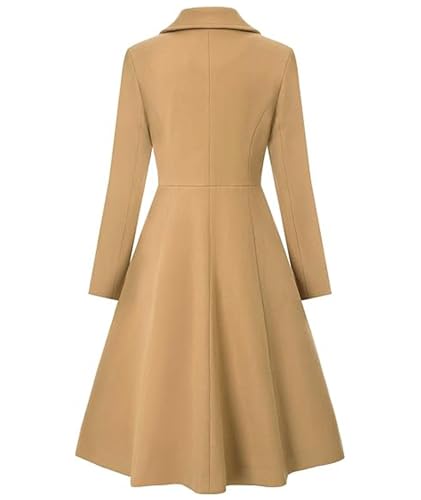 Women's Winter Double Breasted Trench Coat Notch Lapel Collar Wool Blend Pea Coat Swing A Line Long Overcoat - color: Camel, size: Large