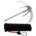 Ant Mag Grappling Hook Stainless Steel Claw Carabiner, 8mm 65ft Black Rope | Auxiliary Rope for Camping, Hiking, Tree Grabbing, Water Lifting, Salvage, Heavy Duty Outdoor Rescue Gear