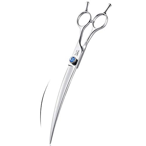 JASON Curved Dog Grooming Scissors - 8" Cats Trimming Shears Right Handed | Ergonomic Pets Shear with Offset Handle and a Jewelled Screw for Right Handed Groomers Long Sharp Comfortable, Gift - size: 8.0", style: Curved