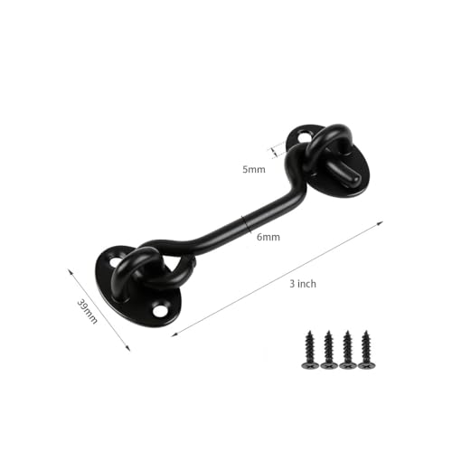 2 Pcs Barn Door Lock, 3 inch Steel Hook and Eye Latch for Door, Black - size: 3 Inch