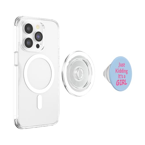 Just Kidding It's a Girl Pink Gender Reveal Party Supplies PopSockets PopGrip for MagSafe - style: Magnetic PopGrip