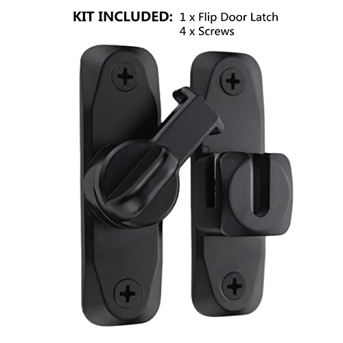 Flip Door Latch Black 180 Degree Heavy Duty Bar Gate Latches Safety Door Lock, Bold Thickened Anti-Rust Update Design (90-180Filp Door Latch)