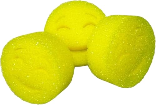 The Original Scrub Moji Scrubbing Sponge by Smilyeez (Set of 3) - Yellow - Temperature-Responsive Polymer Foam, Stain and Odor Resistant, Ideal for Kitchen and Bathroom Cleaning - color: Yellow