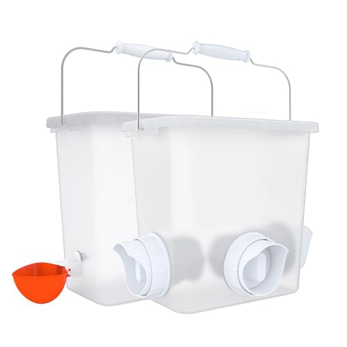 Automatic Chicken Feeder & Waterer Set Chicken Feed Bucket, Large Capactiy | Rain proof, Gravity, No Waste Poultry Feeder, Auto Refill Chicken Water Cup