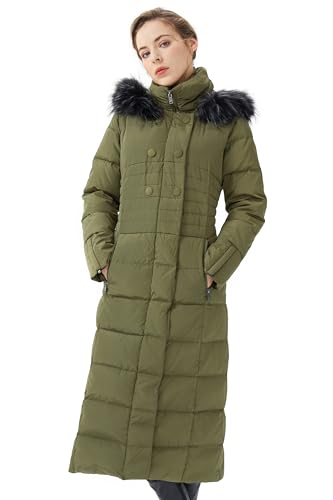 Orolay Women Warm Down Jacket with Hood Fur Long Puffer Coat Brown - color: Armygreen, size: X-Small