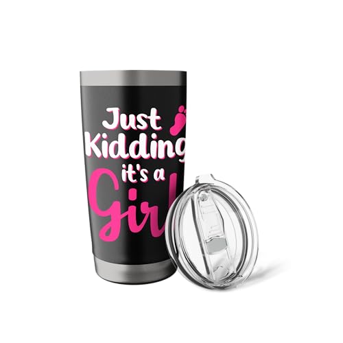 Just Kidding It's a Girl Pink Gender Reveal Party Supplies Stainless Steel Insulated Tumbler