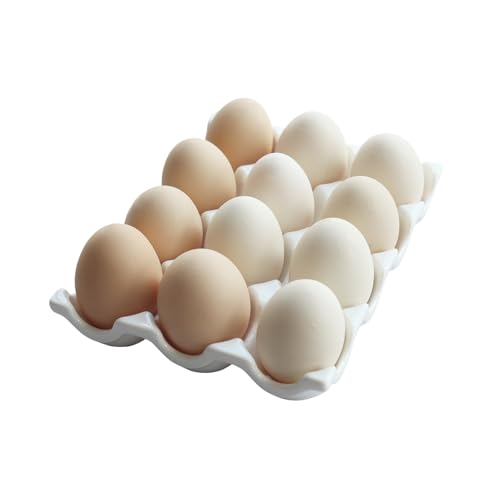 Ceramic Egg Holder 12 Cups Dozen Egg Tray Container for Fridge & Countertop | White, Polished Surface, with Non-Slip Base | Porcelain Holder for Eggs for Refrigerator