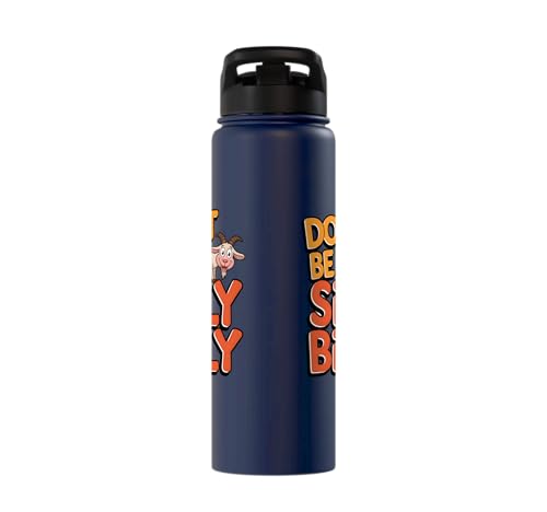 Funny Goat Kid Sheep Lamb Animal Joke Stainless Steel Insulated Water Bottle - color: Navy Blue