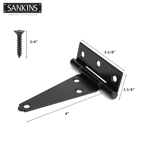 4 Inch T-Strap Shed Door Hinges Heavy Duty, Black Tee Gate Hinges for Wooden Fences, Yard Door, Barn Door Gates, Wrought Hardware Rustproof, 2Pack - color: 2 pcs, size: 4 Inch