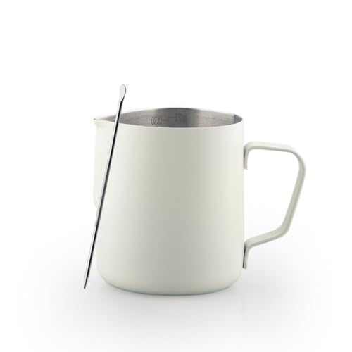 Milk Frothing Pitcher 12oz/350ml Stainless Steel Steaming Cup | Thickened Jug Steaming Pitcher with Latte Art Pen for Cappuccino/Latte/Espresso (White) - size: 12oz/350ml