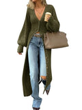 Saodimallsu Womens Long Duster Cardigans Button Down Maxi Sweater Dress | Casual V Neck,Lantern Long Sleeve,2026 Oversized Chunky Knit,Floor Length Coatigan,Cute Soft Cozy,Fall Winter Trendy Coat - color: Army Green, size: Medium