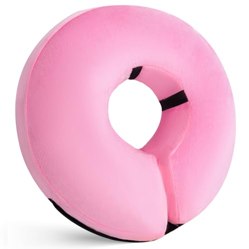 Inflatable Dog Cone Collar for After Surgery, Doggie Neck Blow up Donut Recovery ECollar, Soft Adjustable Dog Cone for Small Medium Large Dogs and Cats - color: Pink, size: X-Large (Neck: 18"-24")
