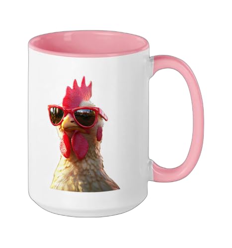 Chicken Hen Female Chick Farm Cluck Farmer Cute Chickens Ceramic Mug, Pink/White, 15oz - color: Pink/White, size: 15 Ounces