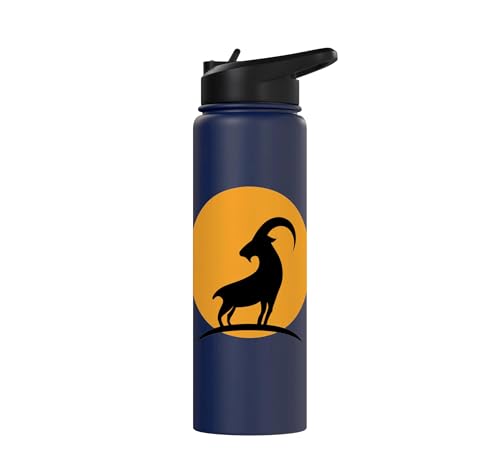 Sunset Wild Goat Capricorn Lover Gift Adult Men Women Kids Stainless Steel Insulated Water Bottle - color: Navy Blue