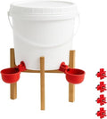 1 Gallon Chicken Waterer with Stand, 4 Cups and 4 Horizontal Nipples | Raised, lowered or hanging setup; top-fill bucket with handle; for chickens, ducks, geese, chicks and backyard coops