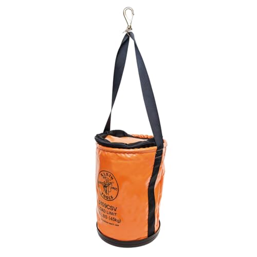 Klein Tools 5109CSV Tool Bucket, Top Closing Vinyl Lineman Bucket with Swivel Snap and Web Handle, 12-Inch, 100-Pound Load Rated Tool Holder - style: Top Closing Vinyl with Swivel Snap Hook