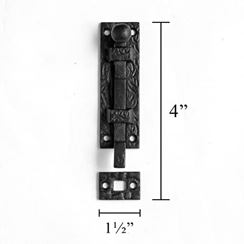 Renovators Supply Manufacturing Door Lock Latch 4 in. Black Wrought Iron Ball Tip Styled Necked Offset Slide Bolt Latch with Mounting Hardware - size: Pack of 1, style: 4 inch - Ball Tip