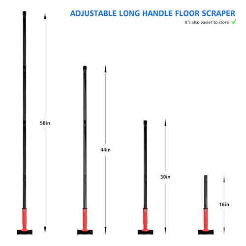 EHDIS Long Handle 4 Inch Razor Blade Scraper Tool Adjustable 16‘’-58‘’ Tile Paint Floor Scraper for Wood,Window Glass Wallpaper Remover,Painting Stripping, Adhesive Removal