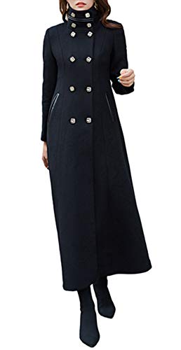 Women's Charming Long Wool Trench Coat Winter Double Breasted Classic Thick Jacket - color: Black-stand Collar-b Style, size: 2
