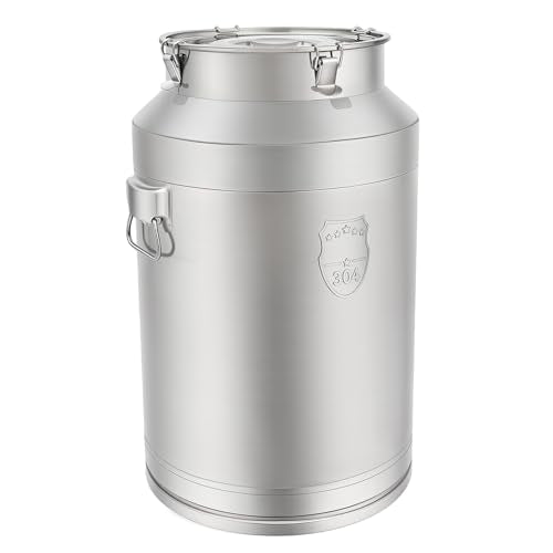 DYNAMI 20Gal 304 Stainless Steel Milk Can with Sealed Lid and Handles,Anti-Leak Liquid Storage Barrel,Food Grade Container for Milk, Liquid,Solid Storage and Transport,Large Opening for Easy Cleaning - size: 20Gal