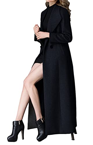 Women's Charming Long Wool Trench Coat Winter Double Breasted Classic Thick Jacket - color: Black Long- Style 2, size: 2