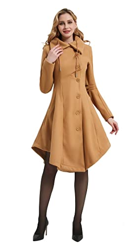Long Trench Pea Coat for Women - Winter Trench Coat Goth Lapel Peacoat Outwear Thick Hood Pea Jacket Trenchcoat - color: A- Khaki, size: Medium